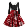 thumbnail image 1 of EGNMCR Robes pour Femmes de Noël Imprimées Patchwork Col en V Taille Haute Manches Longues Robe Vintage avec Ceinture Robe de Soirée Cadeaux de Noël, 1 of 3