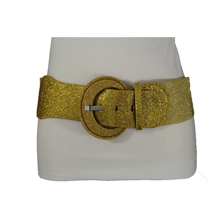 women wide fashion elastic belt hip high waist sparkling shiny gold size XS  S M 