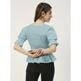 thumbnail image 2 of Moomaya Solid Cotton Tops For Women, 3/4th Sleeve Blouse, Smocked Waist Tops, 2 of 8