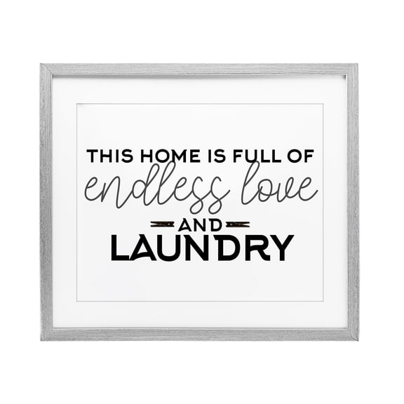 Endless Love & Laundry Minimal Gray Framed Print Under Glass, design by Kim Allen