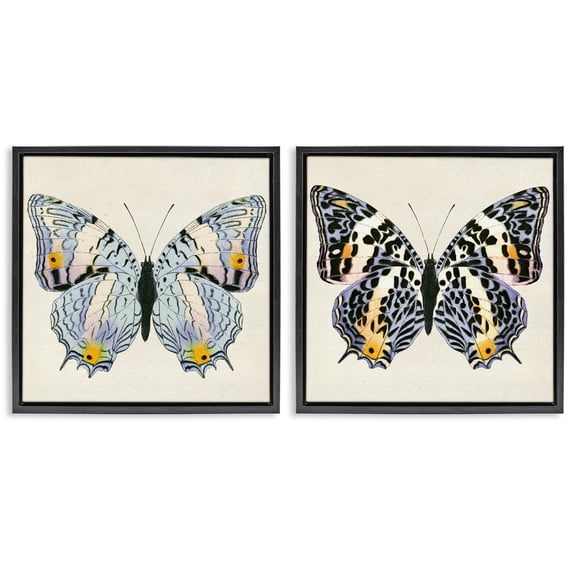 Stupell Industries Butterflies with Yellow Details Insects Painting Black Floater Framed Canvas Art Print Wall Art, 18 x 18, Set of 2
