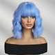 thumbnail image 4 of Peluca bob azul con flequillo, cabello sintético ondulado hasta los hombros para mujer, estilo cosplay vibrante., 4 of 5