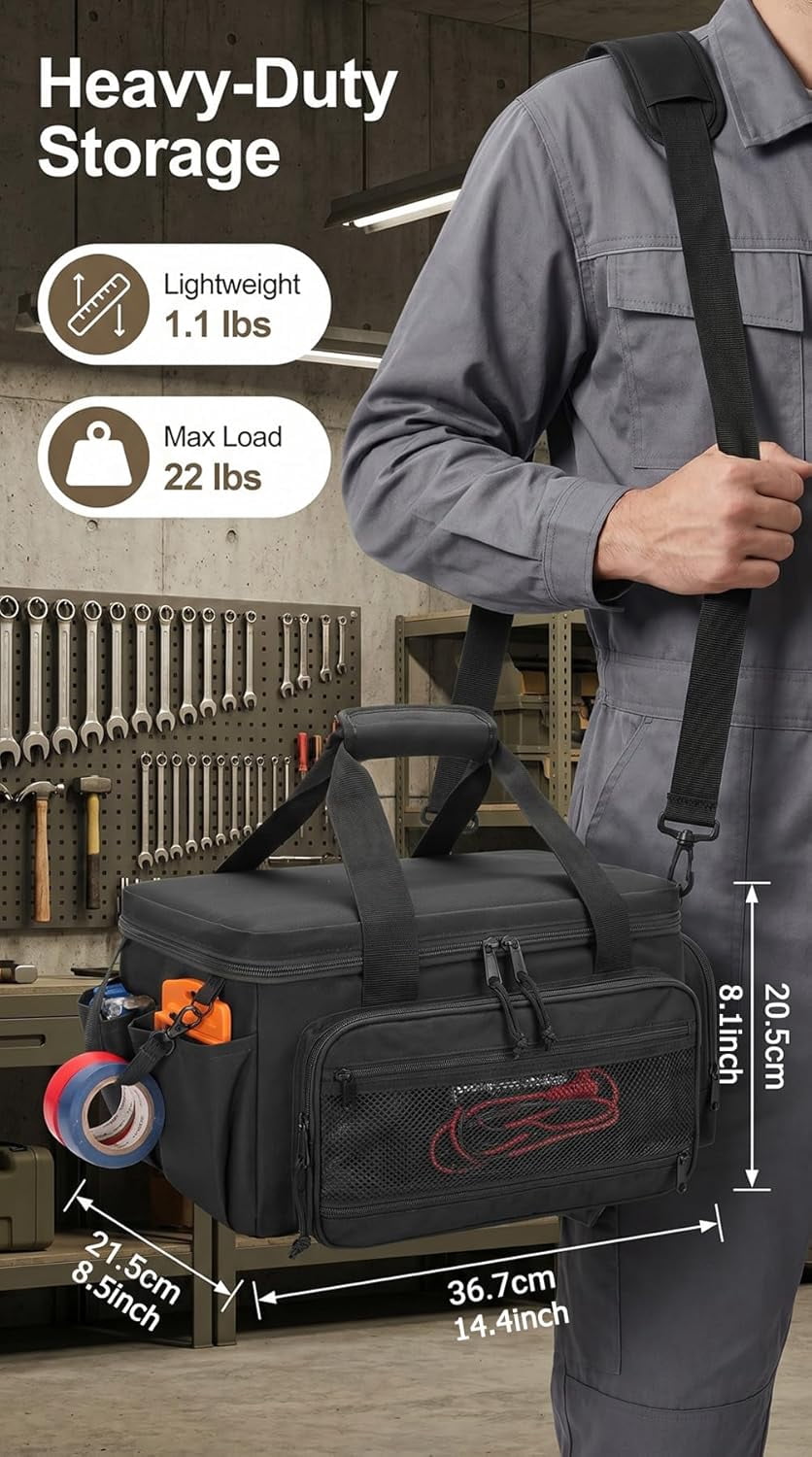 14-Inch Heavy-Duty Canvas Tool Bag, 600D Oxford Cloth Tool Organizer with 16+ Multi Pockets, Waterproof Tote for Electrician, Plumber, Carpenter, Handyman, DIY, Home Improvement (Black,One size)
