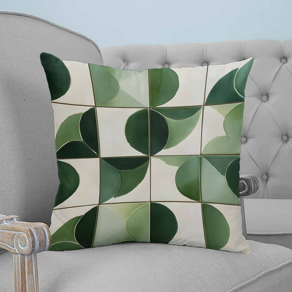 Green Geometric Decorative Pillowcase 24''x24'', Contemporary Abstract Color Block Throw Pillow Covers Soft Cushion Case for Couch Sofa Bedroom Living Room, Pillowcase Boho Decor