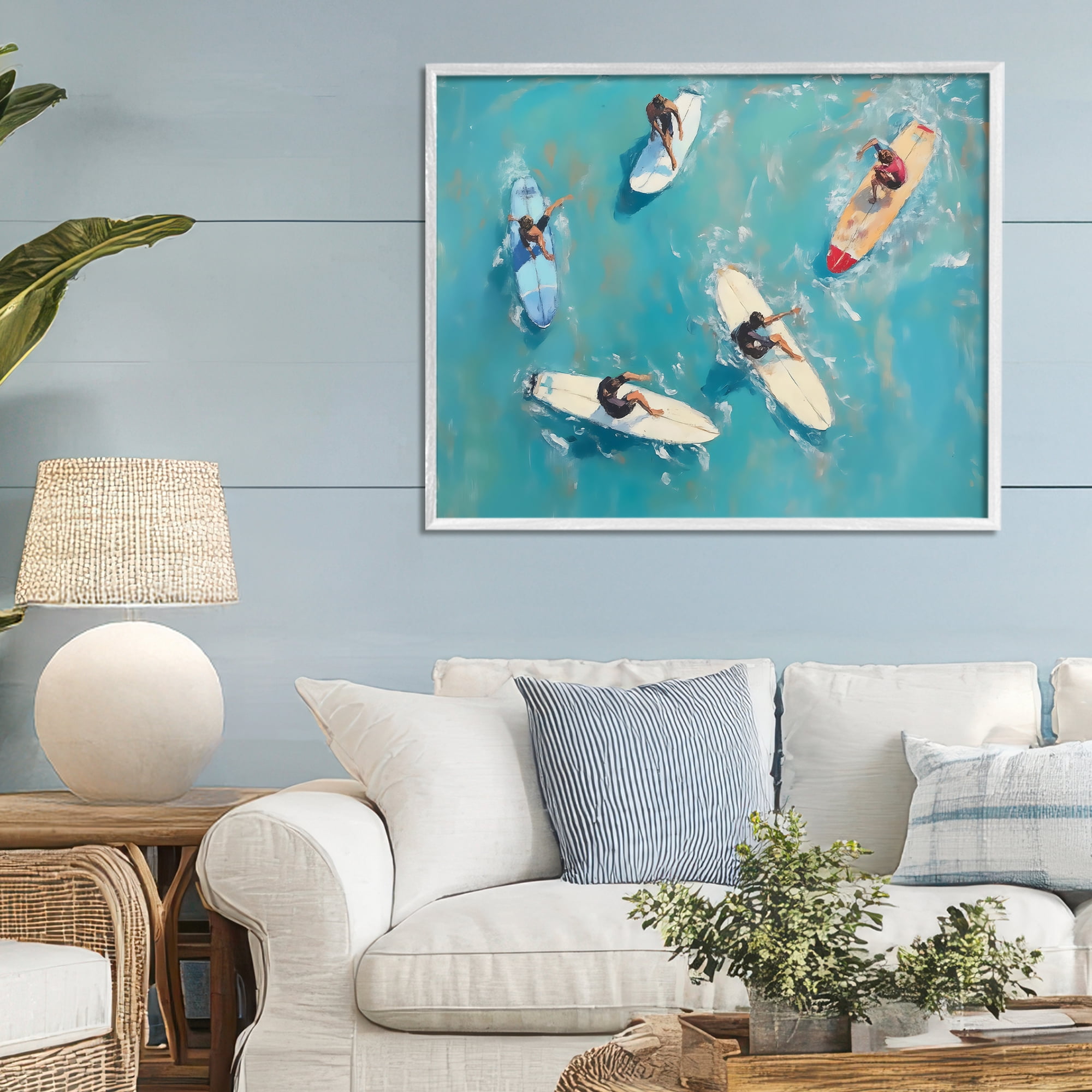 Stupell Industries Group of Surfers at Sea White Framed Giclee Art, design by LSR Design Studio