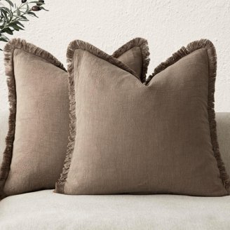 Boho Fringe Tassel Throw Pillow Covers (Pack Of 2) - 20x20 Inch Linen Texture Farmhouse Decor For Couch