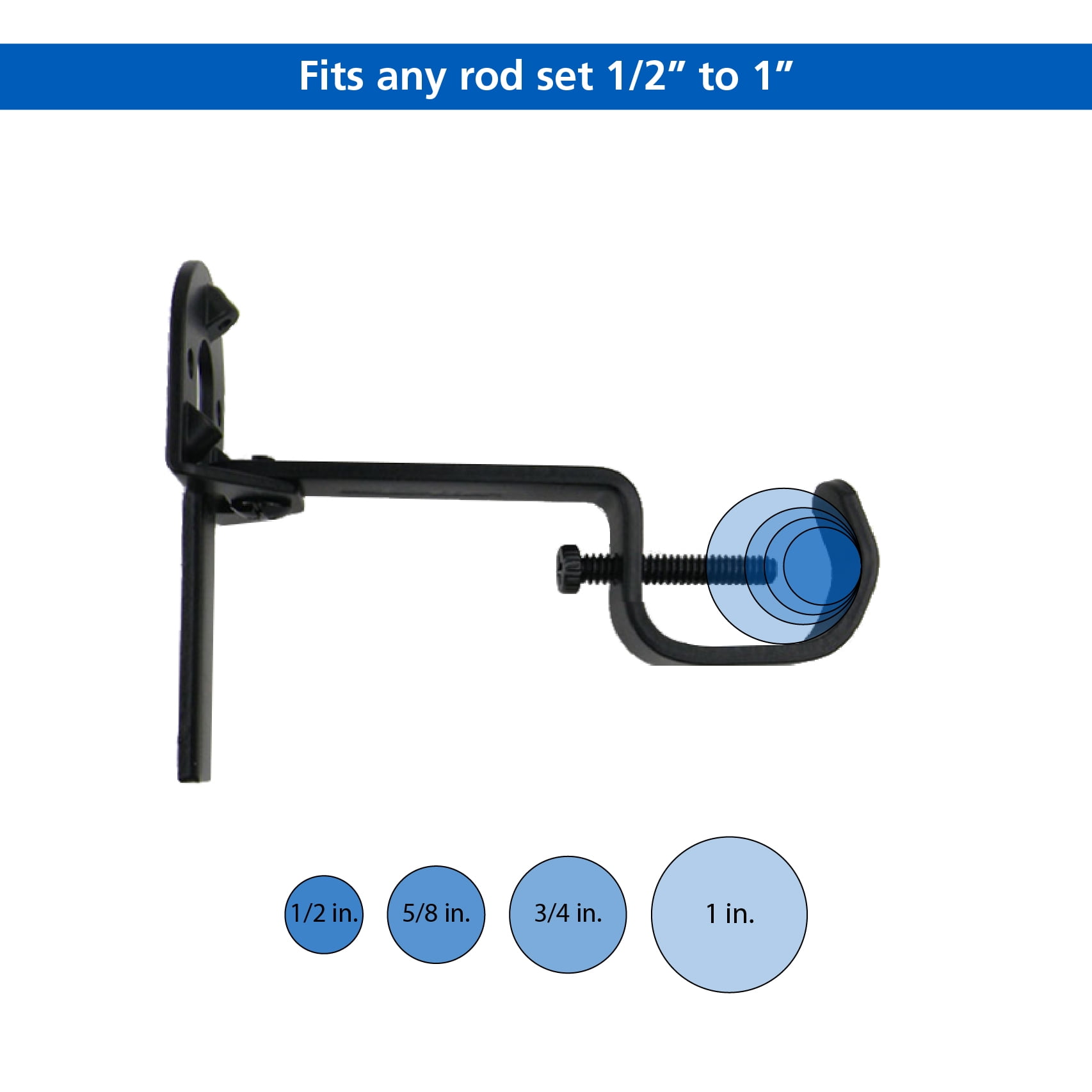 Mainstays SwiftSet No Drill Black 1/2" to 1" Diameter Curtain Rod Brackets, 2 Count