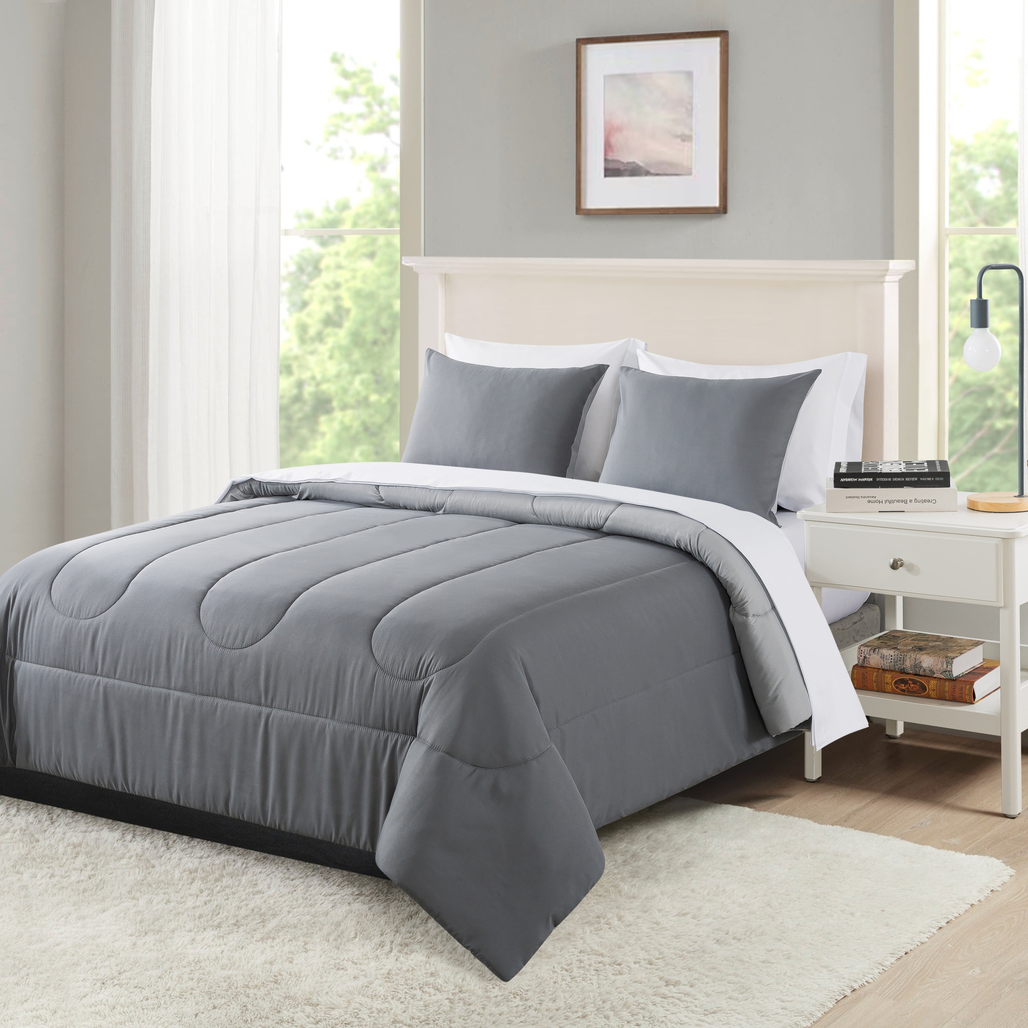 Maple&Stone Gray Comforter Sets for Queen Bed - Grey Bedding Sets Queen,  Bed Set 7 Pieces with Sheet, All Season Grey Bed in a Bag 88x88 inches