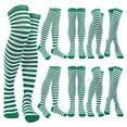 thumbnail image 2 of CSChome Over-the-knee Striped Socks Striped Stockings Green White Contrast Color High Elasticity Slip Over Knee Length Soft Breathable Holiday Christmas, 2 of 7