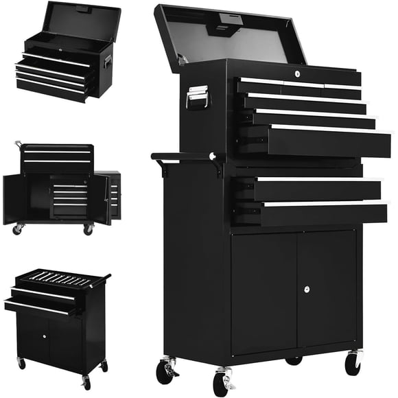 Eastvita 24-Inch Assembled 8-Drawer Rolling Tool Box with Wheels Metal Tool Cart Detachable Lockable for Workshop Mechanic Garage (Black)