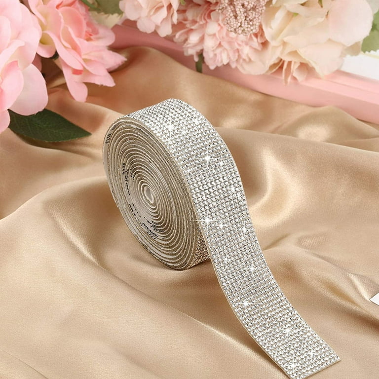 Self Adhesive Rhinestone Strips,Crystal Rhinestone Diamond Ribbon Tape with  2mm Rhinestones Glittering for DIY Event Phone,Car,Wedding Decor (Red
