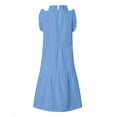 thumbnail image 5 of Robe Gâteau Décontractée à Col Uni à Manches Courtes, Jupe Évasée Plissée, Été, Décontractée, Ample, Taille Élastique, 5 of 5