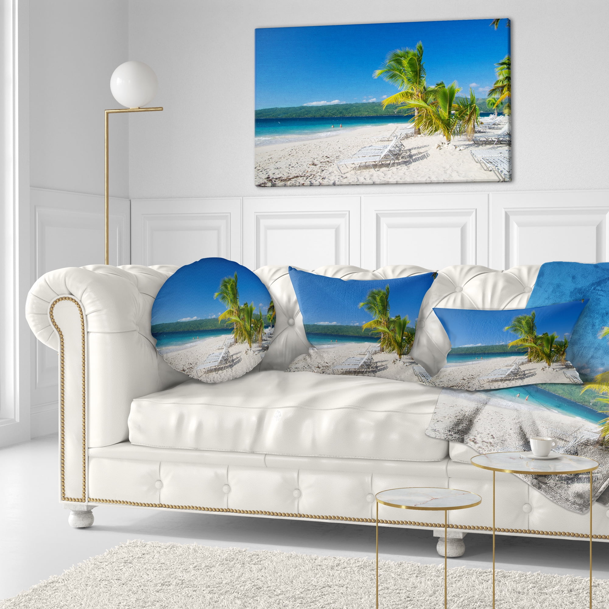 Designart Beach Coconut Palms in Wind - Seashore Photo Throw Pillow - 12x20