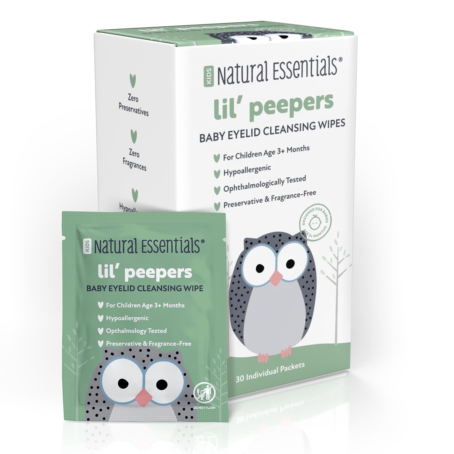 Natural Essentials Lil' Peepers Baby & Kids Eye Wipes, Eyelid & Eyelash Cleansing, Gentle Tear Duct & Eye Gunk Cleaner for Infants, Toddlers & Sensitive Eyes, Alcohol-Free, 30 Count (1 Pack)