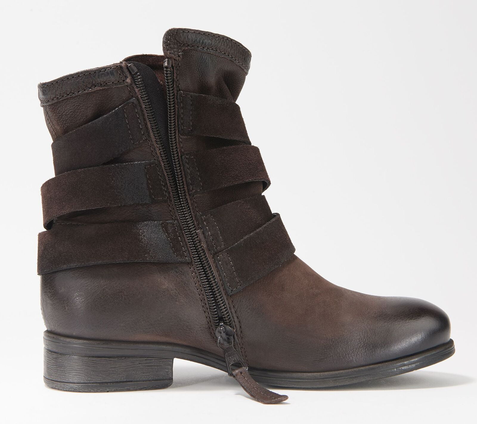 Miz Mooz Leather Buckle Wide Width Ankle Boots -Shane in Black