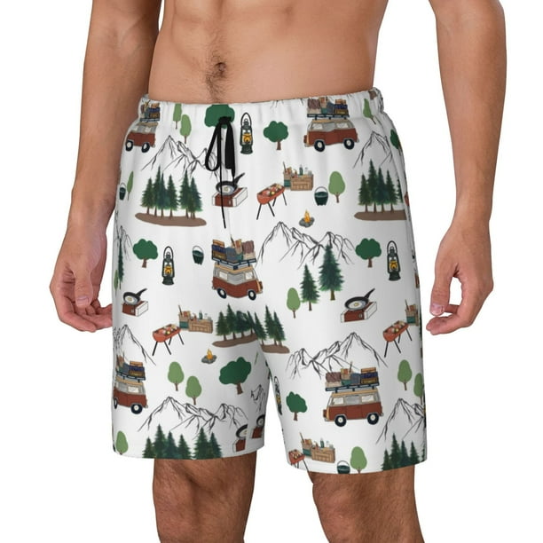 Balery Camping Caravan 2 Bañador para hombre, shorts de playa de secado rápido con entrepierna y forro de compresión-Large
