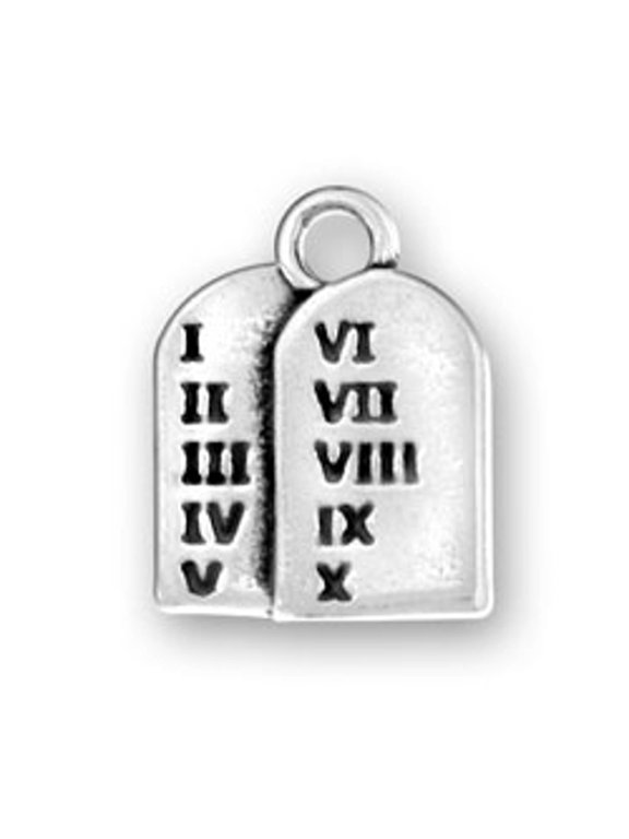 Sterling Silver 7" 4.5mm Charm Bracelet Attached 3D The Ten Commandments Charm Given To Moses On Stone Tablet
