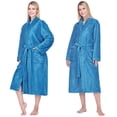 thumbnail image 3 of PAVILIA Super Soft Womens Robe Teal Blue, Fluffy Plush Fuzzy Cozy House Shower Bathrobe, Ribbed Striped Warm Fleece Long Robe for Women, Plus Size 2XL/3XL, 3 of 9