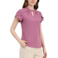 thumbnail image 4 of INSPIRE CHIC Women's Elegant Tulip Short Sleeve Choker Neck Keyhole Back Work Blouse M Purple Orchid, 4 of 5