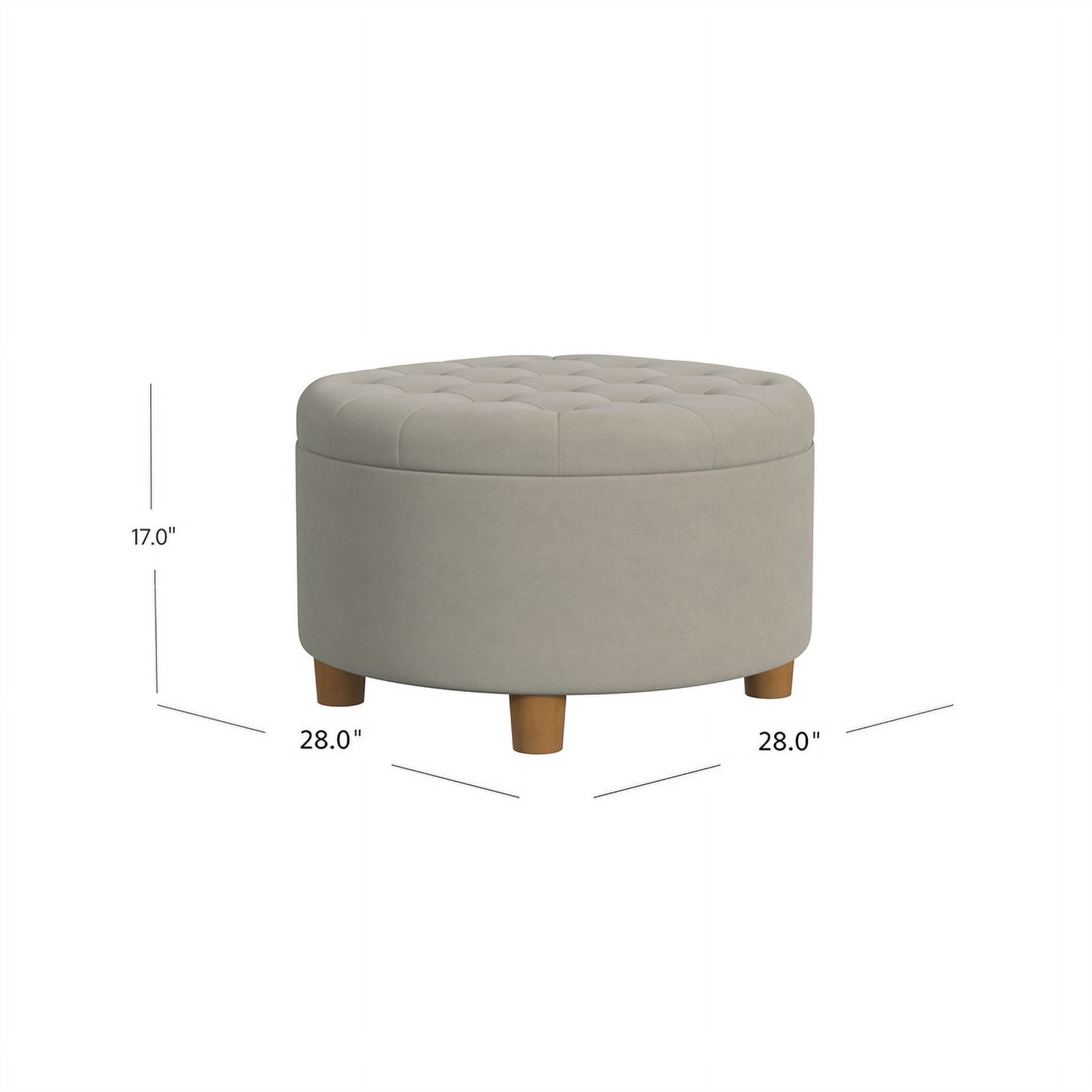 HomePop Large Round Button Tufted Storage Ottoman, Fawn Velvet