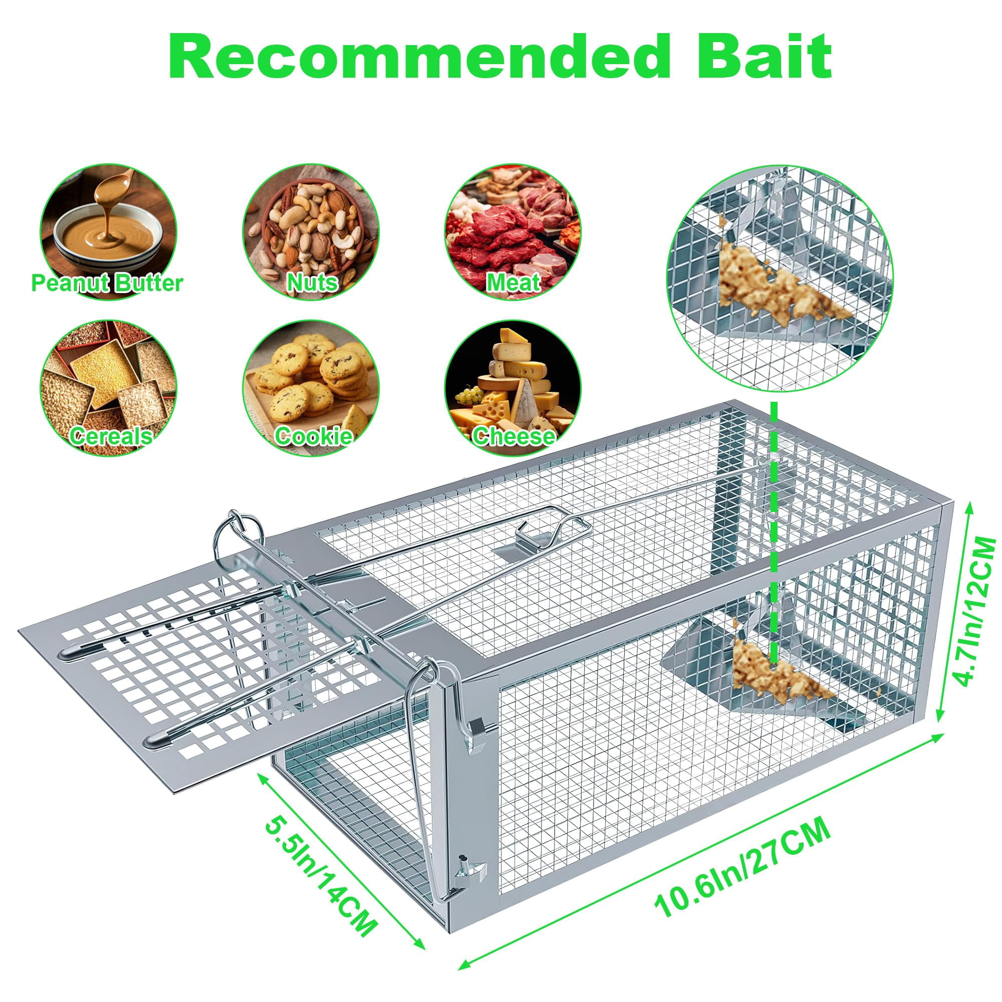 Humane Rat Traps 2-pack  No Small Animal Cage Live Mouse Catch And Release Trampa Para Ratones Chipmunk Rodent That Work For Indoor Outdoor - 10.6" L X 5.5" W 4.7" H