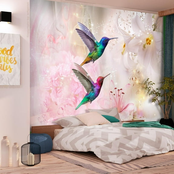 Tiptophomedecor Animal Wallpaper Wall Mural - Colourful Hummingbirds Pink