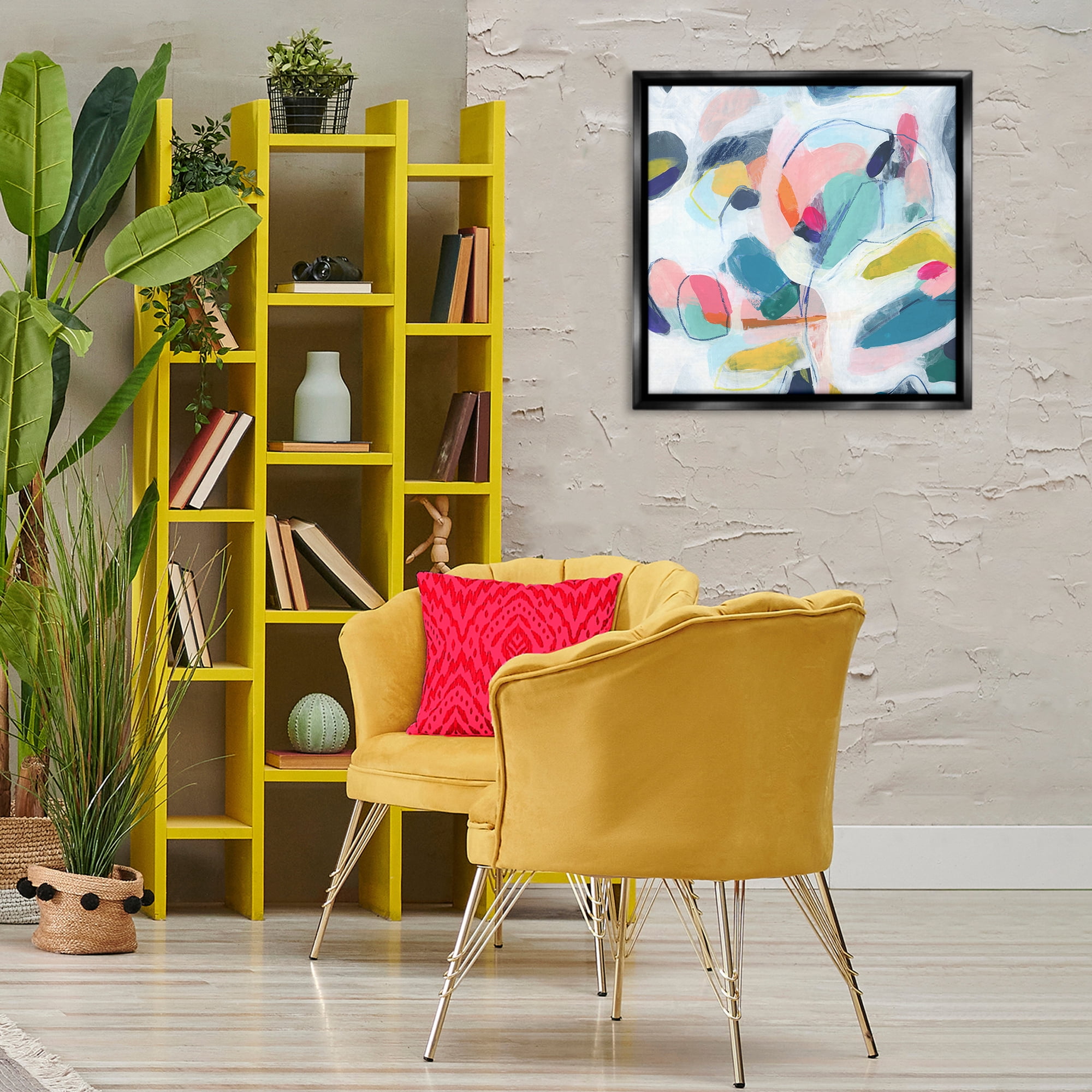Stupell Industries Fun Shapes Impression Abstract Painting Black Floater Framed Canvas Art Print Wall Art, 25 x 25