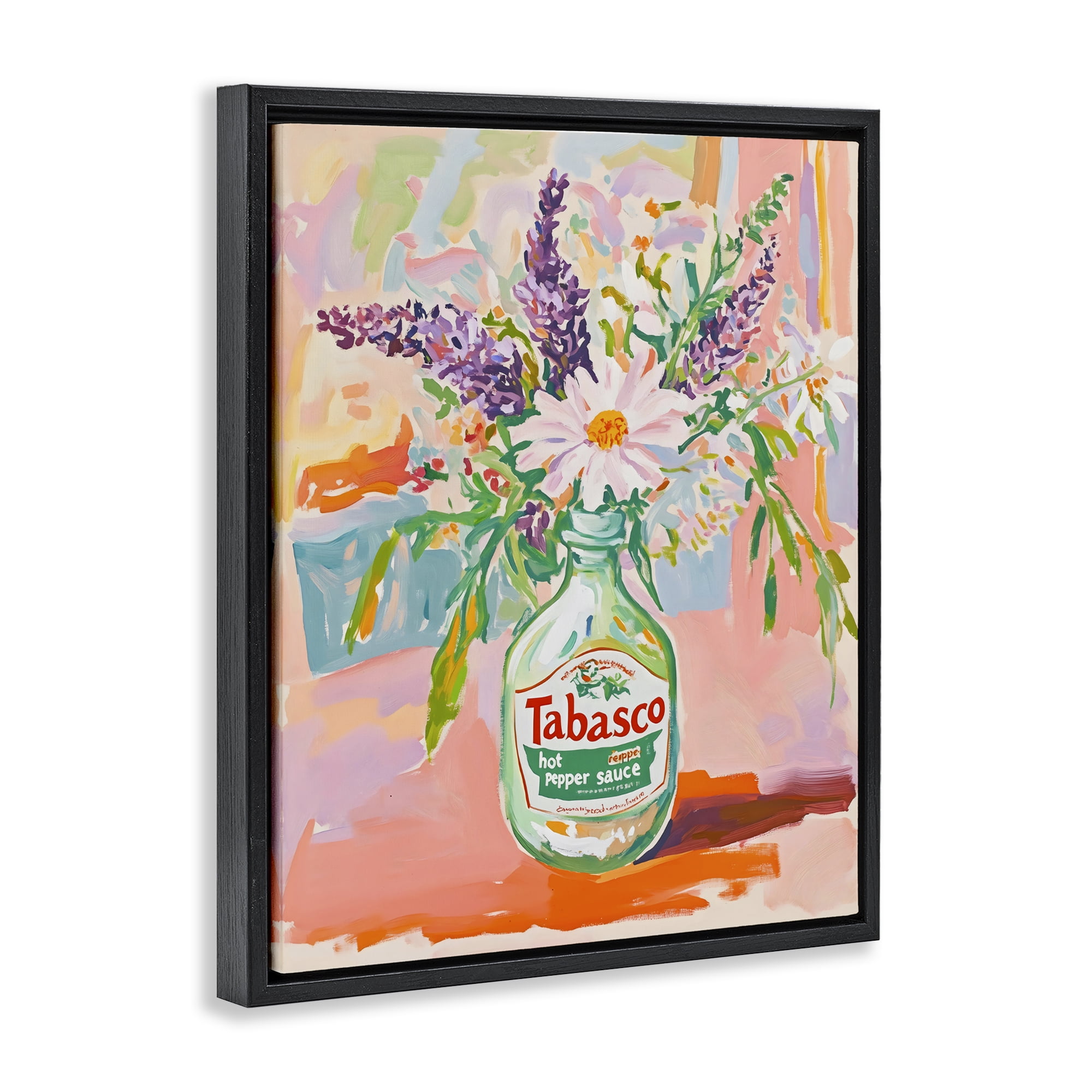 Stupell Industries Hot Sauce Bottle Bouquet Black Framed Floater Canvas Wall Art, design by The Prints Vibe