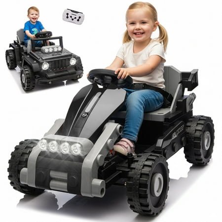12V Build & Ride Electric Toy Car for Kids, Battery Powered DIY Assembly Ride on Vehicle with Remote Control, STEM Building Blocks, Buildable Ride on Toy, Ages 2–4 (Black)