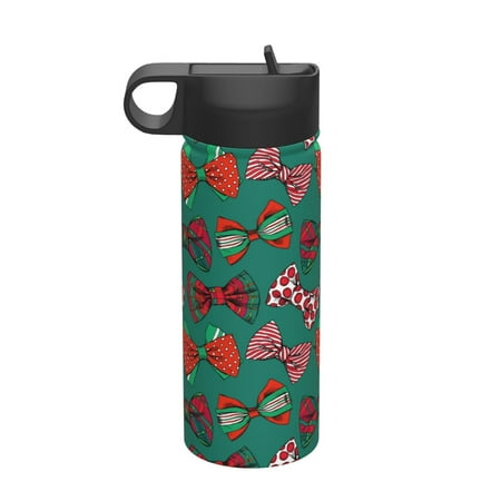 

Qekee red and green bow tie Print 18OZ Sports Insulated Kettle Coffee Mug Travel Tea Mug Thermos Cup 18 Stainless Steel Water Bottle For Running Hiking Cycling