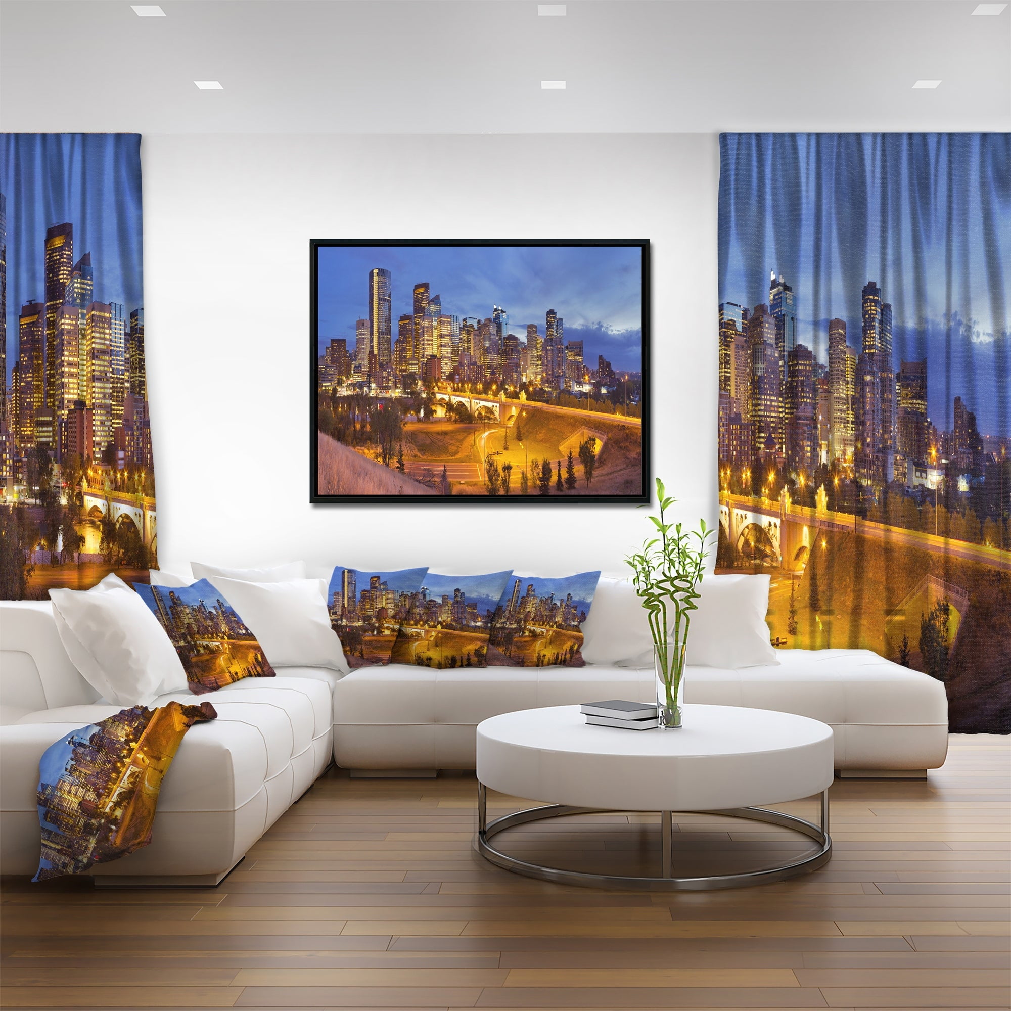 Design Art Skyline of Calgary at Night Panorama Framed Canvas Art Print