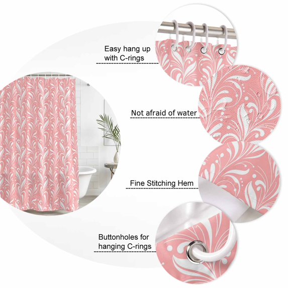 Extra Long Shower Curtain 72x84 Inch, Spring Flowers Shower Curtain Waterproof Bathroom Decor, Country Retro Floral Botanical Pink Fabric Bath Curtain Set Accessories with Hooks