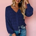 thumbnail image 4 of Odeerbi Fall Winter Crochet Knit Shrug Sweater For Women V Neck Cropped Cardigan Sweater Open Front Short Shawl Sweater 2024 Long Sleeved Button Top Dark Blue, 4 of 9