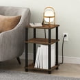 thumbnail image 2 of Furinno Just 3-Tier Side Table with Charging Station, Easy Assembly Rustic Brown End Table, Night Stand, Bedside Table with USB and Type-C Charging Port, for Living Room, Bedroom, Amber Oak, 2 of 5