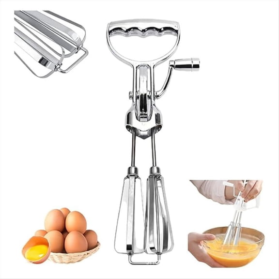 2PCS Egg Beater Hand Crank Stainless Steel Rotary Whip WhiskHand Mixer Manual