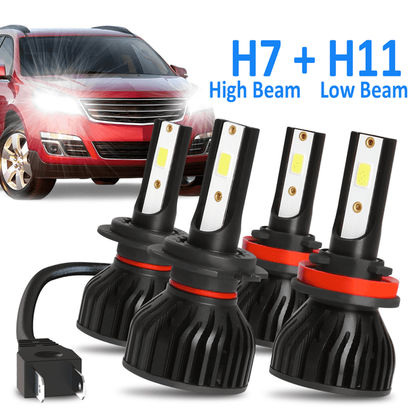 OBNDVU For 2013 2014 2015 2016-18 Chevy Traverse LED Headlight Bulbs H7 High Beam H11 Low Beam 4pcs