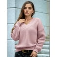 thumbnail image 6 of Female Long Sleeve V Neck Pullover Sweater Oversized Chunky Knitted Loose Jumper Sweaters Pink M, 6 of 8
