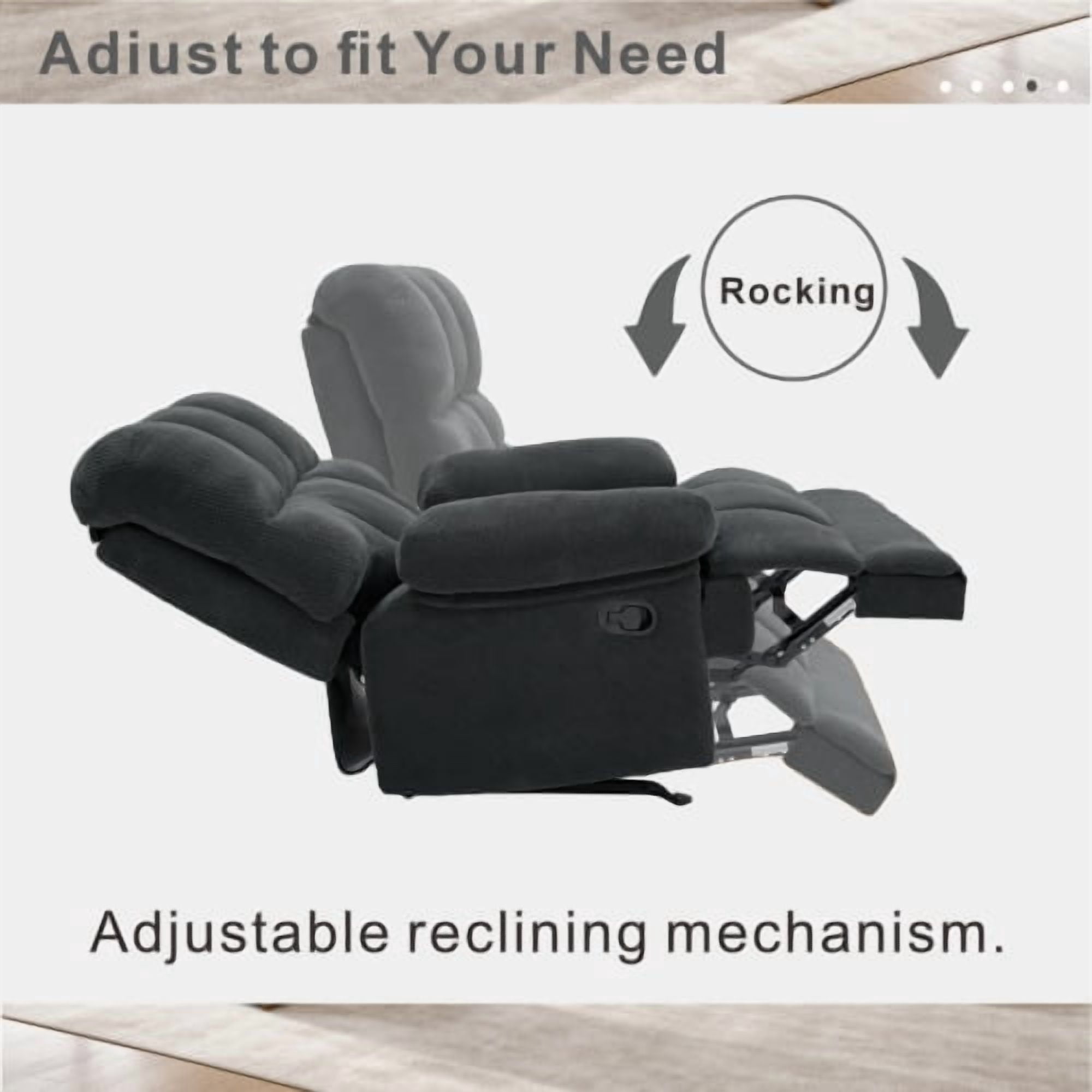 MOONMISS Modern Manual Rocker Recliner Chair, with nubby upholstery Fabric for Living Room,Gray