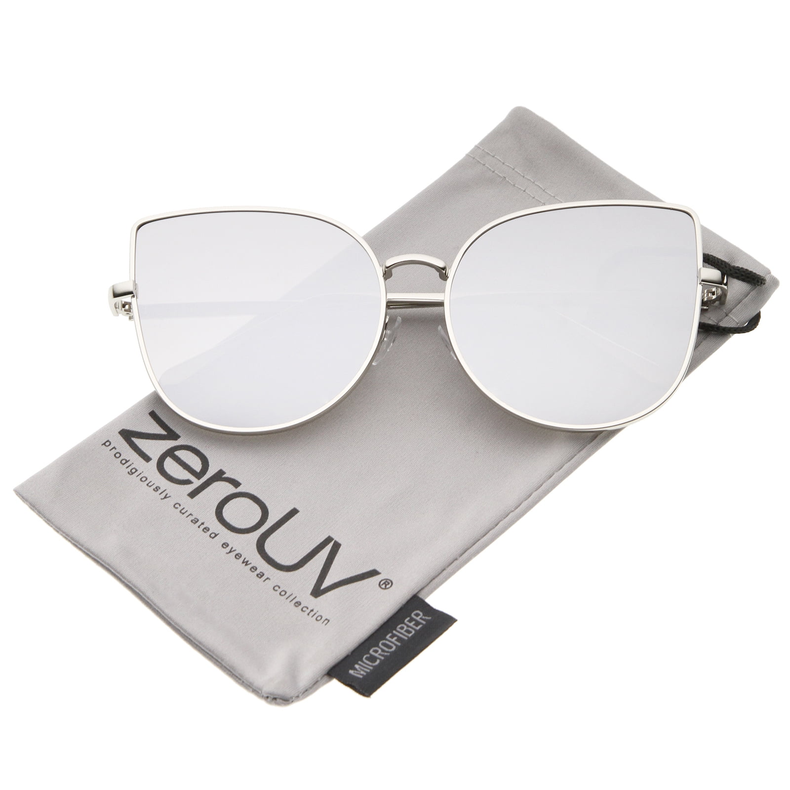 zeroUV - Oversize Slim Metal Frame Colored Mirror Flat Lens Cat Eye Sunglasses - 58mm zeroUV - Oversize Slim Metal Frame Colored Mirror Flat Lens Cat Eye Sunglasses - 58mm