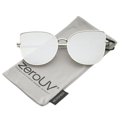 zeroUV - Oversize Slim Metal Frame Colored Mirror Flat Lens Cat Eye Sunglasses - 58mm