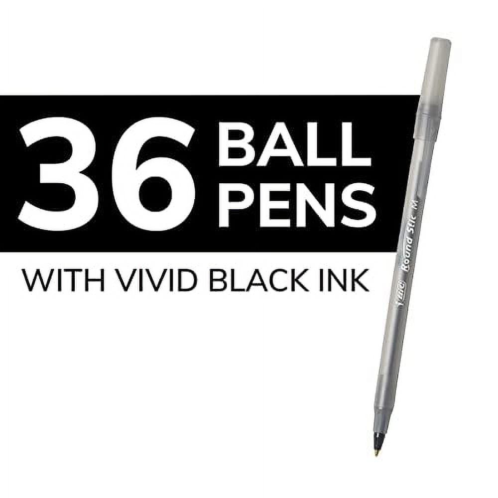 BIC Round Stic Xtra Life Black Ballpoint Pens, Medium Point (1.0mm), 36-Count Pack of Bulk Pens, No. 1 Selling Ballpoint Pens