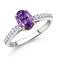 thumbnail image 2 of Gem Stone King 10K Yellow and White Gold Purple Amethyst and White Lab Grown Diamond Engagement Ring for Women (1.33 Cttw, Oval 8X6MM, Gemstone February Birthstone, Available in Size 5, 6, 7, 8, 9), 2 of 4