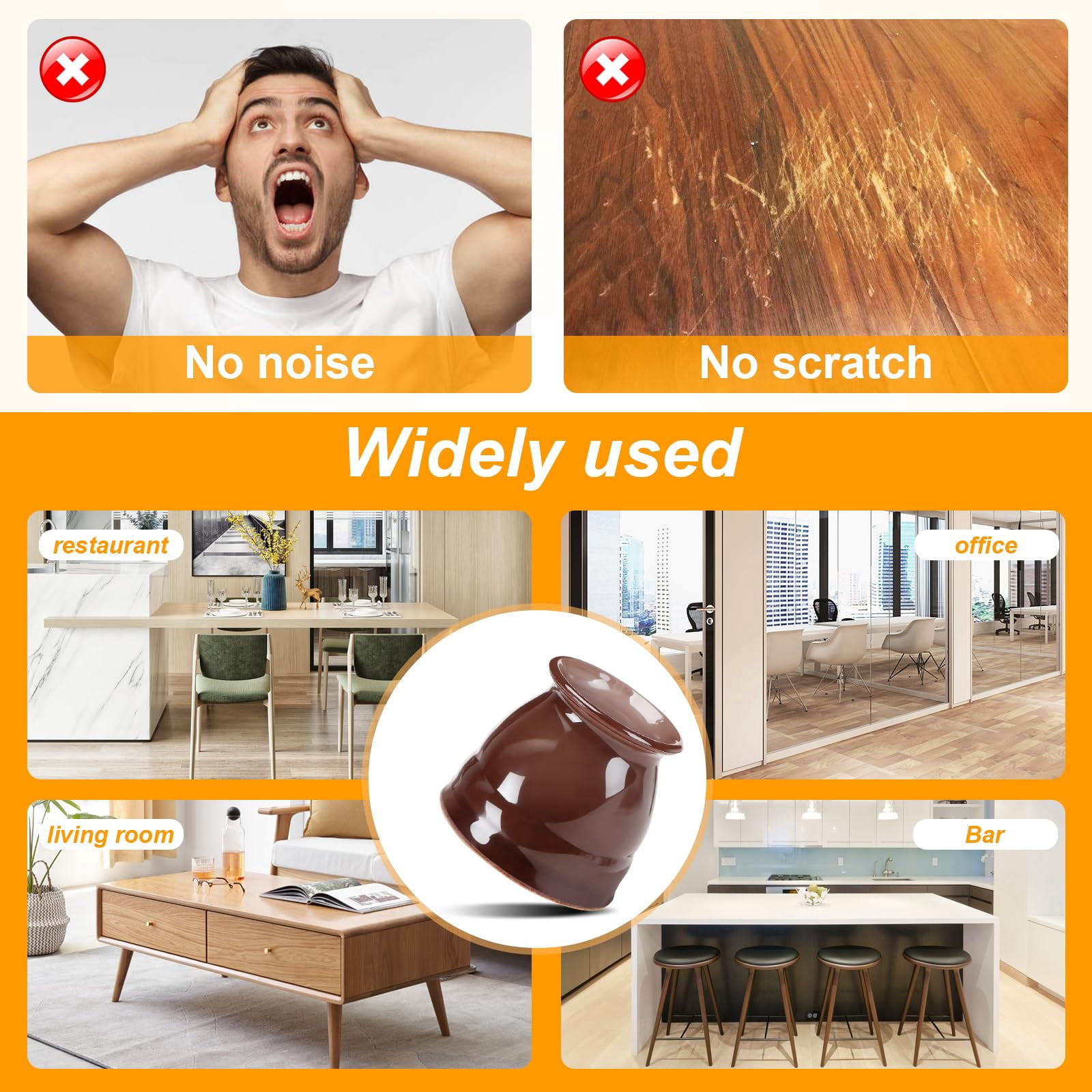 16 Pack Chair Leg Floor Protectors for Hardwood Floors, Silicone Felt Pads, Furniture Feet Covers, Scratch and Noise Reduction, Universal Large Size