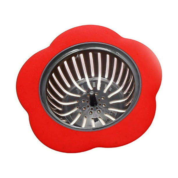 Filtro de malla para fregadero de cocina y baño con forma de flor, de plástico, para basura, desagüe de alcantarillado (rojo)