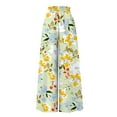 thumbnail image 4 of YDKZYMD Wool Pants Women Wide Legs Elastic Boho Ruffle Drawstring Pants Floral Palazzo Beach Loose Petite with Pocket Trousers Summer Comfy Plus Size Casual Pants Light Green 3XL, 4 of 4