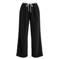 thumbnail image 4 of Tqcoqu Women's Contrast Waist Fuzzy Fleece Wide Leg Pants Drawstring Elastic Waist with Pockets Warm Casual Long Trousers, 4 of 6