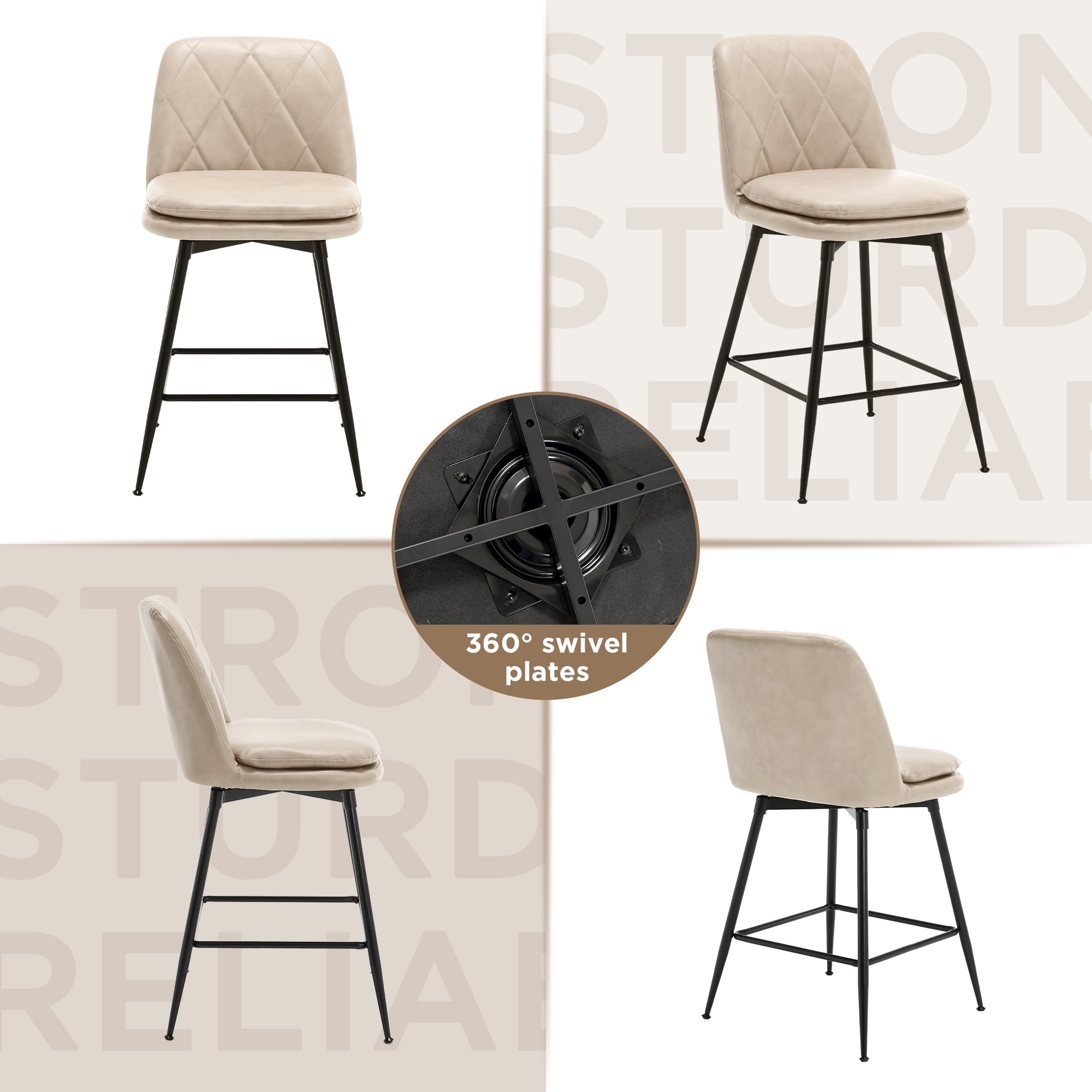 TEWLOSS 28" Bar Stools Set of 4 Swivel Barstools Faux Leather Kitchen Chairs, Cream
