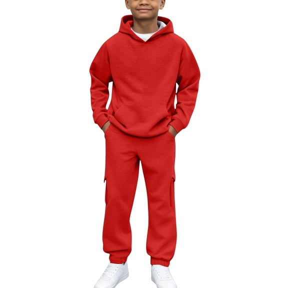 XKHAZA Boys Fleece Tracksuit Set, Pullover Hoodie and Cargo Joggers, Trendy 2 Piece Outfit for Fall Winter & School Wear