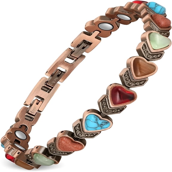 DESIGNICE Heart Copper Magnetic Bracelet for Women, Magnetic Jewelry, Natural Turquoise Stone, Turquoise Bracelet for Women