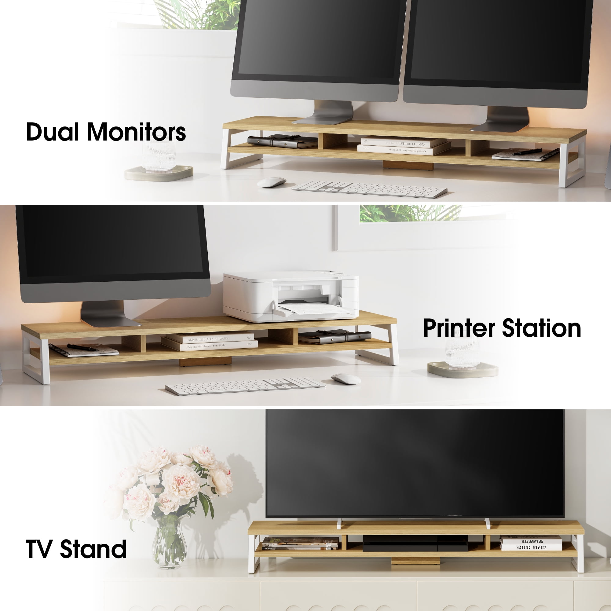 Fenge Dual Monitor Stand Riser for Desk, 42.5in Large Monitor Stands for 2 Monitors